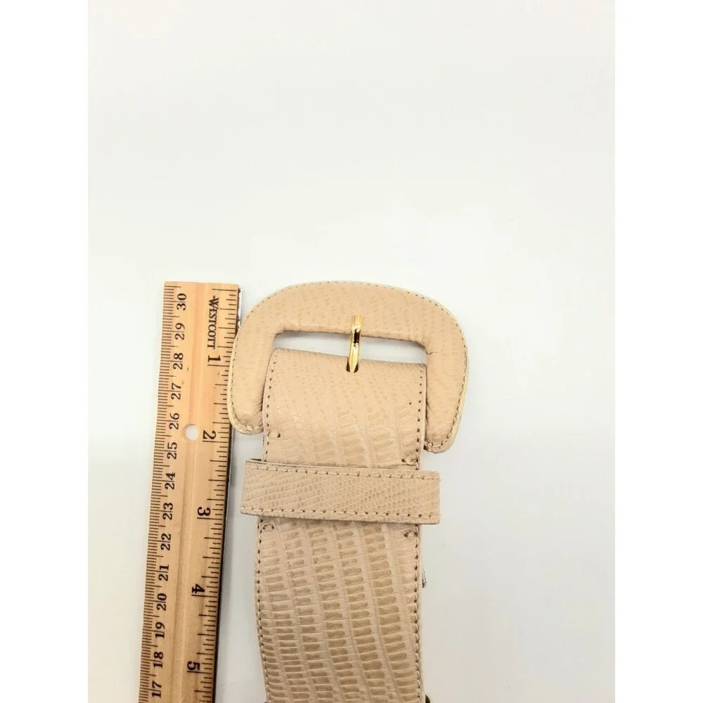 Donna Karan Vintage Medium Leather Belt Wide Cream Beige Snake Embossed Women